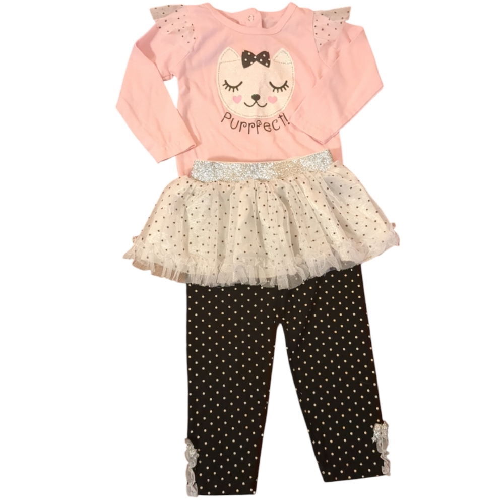 DDG DARLINGS Pink Black White Polka Dot Cat Skirted Matching Outfit